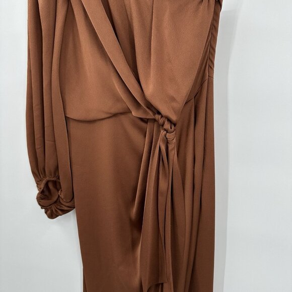 SHONA JOY dress luxe tie front one shoulder satin mocha midi party event 4 - Picture 7 of 11